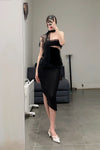 Un Morceau lace velvet stitching twists tube top UM231SZ18 black PUM37